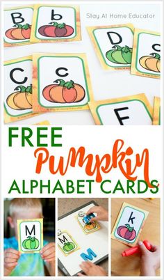 free printable pumpkin alphabet cards for kids to practice letter recognition and matching with their own hands