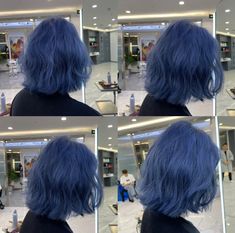 Navy Blue Hair Short, Half Light Blue Half Dark Blue Hair, Blue Shoulder Length Hair, Cobalt Blue Hair Color, Dark Periwinkle Hair, Blue Hair No Bleach, Dark Blue And Light Blue Hair, Korean Blue Hair, Navy Blue Hair Aesthetic