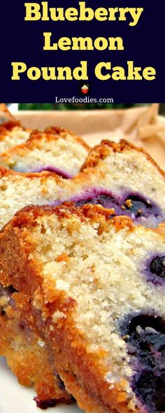 blueberry lemon pound cake on a white plate