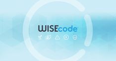 the word wisecode is displayed on a blue background with white and black lines around it