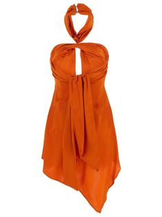 The Attico dress in orange viscose with logo pattern. The item is featured by front drapes, open back and logo metal hooks. Composition: 100% VISCOSE | The Attico Women's Becky Mini Dress in Orange | SS23