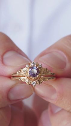 Bridal ring set with alexandrite and diamonds / Ariadne | Eden Garden Jewelry™ Wedding Challenge, Fairytale Engagement Rings, Crystal Engagement Rings, Eden Garden, Pretty Engagement Rings, Fantasy Ring, Elegant Gloves, Amethyst Ring Engagement, Cute Engagement Rings