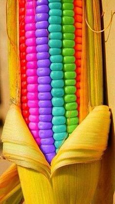 a corn cob with colorful beads on it