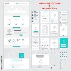 one page website template with wireframe ui kit