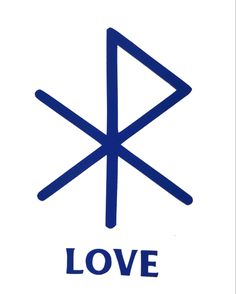 the word love written in blue on a white background with an arrow pointing to it