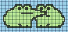 an image of a cross stitch pattern with the shape of a green alien on it