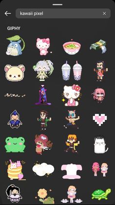 the pixel sticker pack is displayed on an iphone's screen, and it appears to be filled with characters