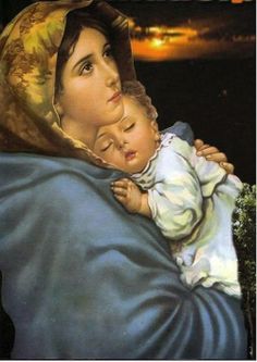 a painting of a woman holding a baby in her arms