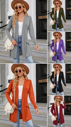 6 Colors! Solid Minimalist Cardigan for Women! Fall Casual Open Front Lightweight Cardigan. fit for homewear, offical business outfits, daily street outfits. Maroon Cardigan, Cardigan Fall Outfit, Navy Blue Cardigan, Fall Cardigan, Leopard Cardigan, Green Cardigan