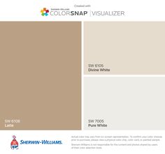 the color scheme for sherwinn's white and brown paint swatches, including two