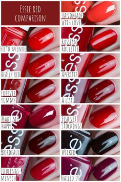 Essie Gel Couture Swatches, Essie Forever Yummy, Essie Red Nail Polish, Red Nail Polish Colors, Essie Nail Polish Colors, Essie Colors, Essie Nail Colors, Essie Polish, Pretty Nail Colors