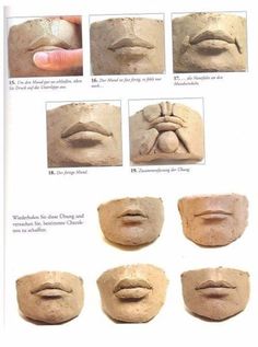 the instructions for making clay faces with different shapes and sizes, including hands and eyes