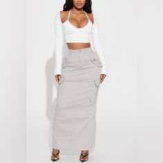 Fashionnova. Gray (M). Spring Fitted Cargo Skirt For Day Out, Fitted Cargo Skirt For Spring Day Out, Skirts Cargo, Fashion Nova, Maxi Skirt, Womens Skirt, Women's Fashion, Skirt, Grey