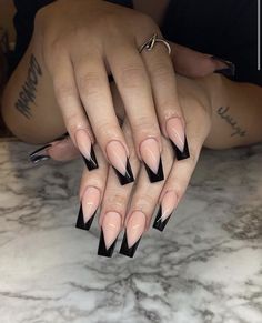 Black Vtip French Nails, Black French Tip Triangle, Decorated French Tip Nails, Black French Tip Nails Medium Length, Black V Shape French Tip Nails, Black Triangle French Tip Nails, V French Tip Acrylic Nails, Black V French Tip Nails, Black Dress Nail Ideas