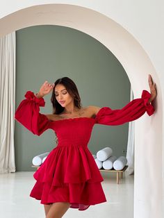 Colors: Red, Emerald, Black, Caramel, Sky, White Sizes: S (4 US), M (6 US), L (8 US) Length: 27.5 inches (70 cm) from chest Material: Satin Elevate your summer wardrobe with this Satin Puff Sleeve Short Dress, a perfect combination of elegance and playfulness. This backless summer mini dress is designed for bold, confident women who want to shine at every event, whether it's a birthday party, wedding, or an elegant summer evening. Crafted from luxurious satin fabric, this handmade piece features Red Off-shoulder Dress For Fall, Red Puff Sleeve Mini Dress For Brunch, Red Ruffled Mini Dress For Party Season, Red Puff Sleeve Party Dress, Short Red Dresses, Perfect Birthday Dress, Birthday Dress Women, Red Dress Short, Backless Mini Dress