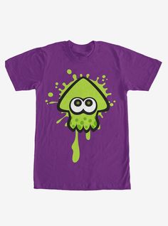 a purple t - shirt with an image of a green monster dripping paint on it