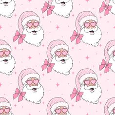 a pink santa claus pattern with hearts and stars in the background, on a light pink background