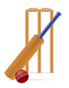 a wooden cricket bat and ball on a white background