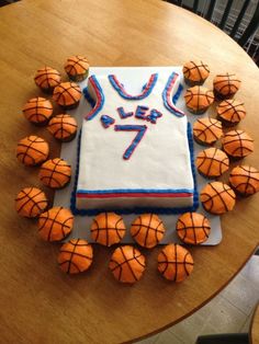 a cake made to look like a basketball jersey