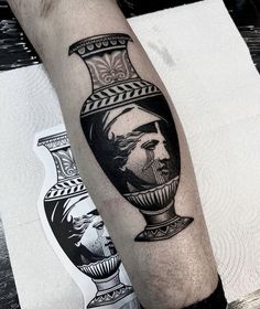 a black and white photo of a vase on someone's left leg with the words explore below it