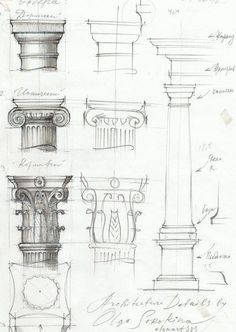 some drawings of different types of columns and pillars, all in various shapes and sizes