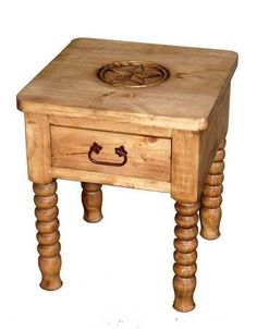 Spindle Leg Star End Table Lodge Furniture, Ranch Furniture, Cowhide Furniture, Barnwood Furniture, Western Rustic, Western Furniture, Texas Star, Dark Walnut Stain, Furniture Repair