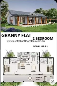 the grannyy flat 2 bedroom floor plan is shown in an advertisement