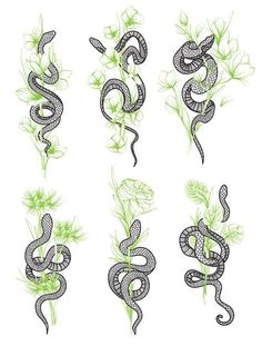 snakes and plants are drawn in the shape of letters with green stems on each letter