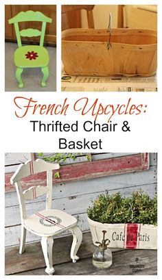 french upcycles thrifted chair and basket are featured in this postcard