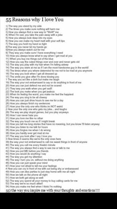 an image of a list with the words, 55 reasons why i love you