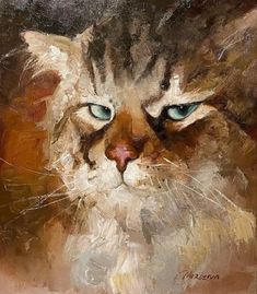 a painting of a cat with blue eyes