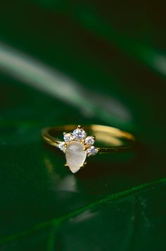 a close up of a ring on a leaf