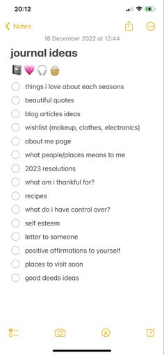 a list with the words journal ideas on it