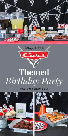 cars themed birthday party with food and decorations