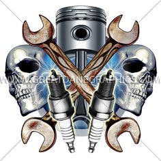 two skulls with wrenches on their heads are depicted in this sticker for $ 3 50 each