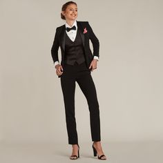 Black Shawl Collar Tuxedo Jacket - Women’s Tuxedo Suits | girls prom tuxedo | gal tux | Wedding Party, Bridesmaids Tuxedo Women Suits, Peak Lapel Tuxedo, Shawl Collar Tuxedo, Tuxedo Women, Slim Fit Tuxedo, Black Shawl, Black Tux, Tuxedo Pants, Black Tuxedo