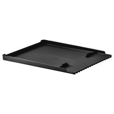 a black tray with two handles on it