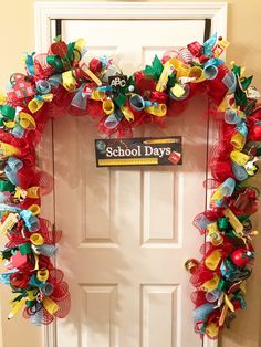 a school days wreath hanging on the front door