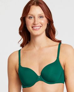 A closet essential! This ultrasoft microfiber Pure T-Shirt Bra features 4-way stretch cups, supportive double-layer side wings, and adjustable straps. | Pure T-Shirt Bra for Women in Watermelon, Size 32A by Montelle from Wantable Bra For Women, Closet Essentials, T Shirt Bra, Bra Cups, Double Layer, Watermelon, Jade, Adjustable Straps, Pure Products