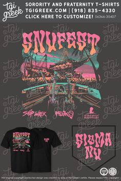 the flyer for an event featuring t - shirts and other items from their respective band