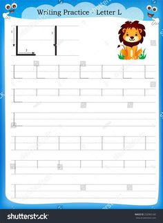 writing practice letter l worksheet with lion