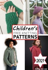 children's free knitting patterns for knitted fingerless gloves and mittens with text overlay that says, children's free knitting patterns