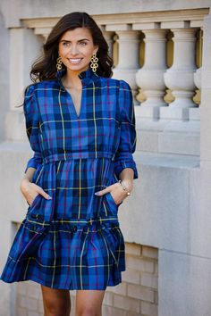 Gretchen Scott Teardrop Dress - Plaidly Cooper - Blue/Multi – THE LUCKY KNOT Preppy Dresses For Fall Workwear, Preppy Long Sleeve Dresses For Fall, Preppy Dresses For Work In Fall, Preppy Fall Workwear Dresses, Preppy Plaid Dress For Fall, Chic Plaid Dress For Fall, Chic Midi-length Plaid Dress For Fall, Midi-length Plaid Dress For Fall, Chic Plaid Midi Dress For Fall