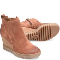 Sofft Shoes, Stunning Shoes, Shoes And Boots, Kinds Of Shoes, Suede Wedges, Wedge Boots, Suede Booties, Leather Patches, Boot Shop