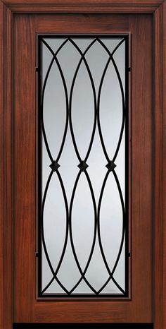 a wooden door with a glass window on it