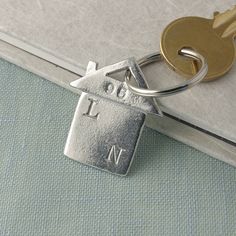 a house shaped keychain with the letter n on it's front and side