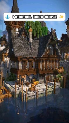 Medieval Dock House | Minecraft Build Minecraft Dock House Ideas, Minecraft House For Villagers, Minecraft Building Ideas Dock, Minecraft Medieval Dock Ideas, Docks Minecraft Ideas, Minecraft Riverside House, Minecraft Docks Ideas, Docks Minecraft, Minecraft Docks Medieval