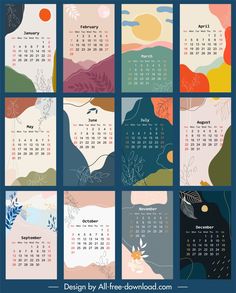 a calendar with different colors and shapes on it