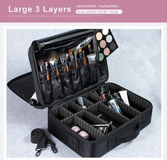 Description Large Capacity Ideal For Travel 3 Layers Inside Case Dimensions 14 x 28 x 40 cms Makeup Suitcase, Professional Makeup Case, Cosmetic Train Case, Makeup Travel Case, Travel Storage Bag, Nail Patterns, Makeup Box, Makeup Organizer, Cosmetic Organizer