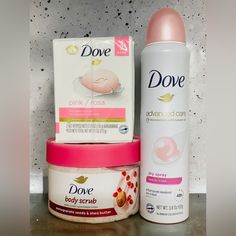 Dove Set Of 3 1 Dry Spray Antiperspirant Deodorant 3.8oz 1 Pack Bar Soap (2count) 3.75oz Each 1 Body Scrub Pomegranate Seeds + Shea Butter 10.5oz Dove Antiperspirant, Dove Set, Spray Deodorant, Antiperspirant Deodorant, Pomegranate Seeds, Body Exfoliator, Antiperspirant, Body Scrub, Bar Soap